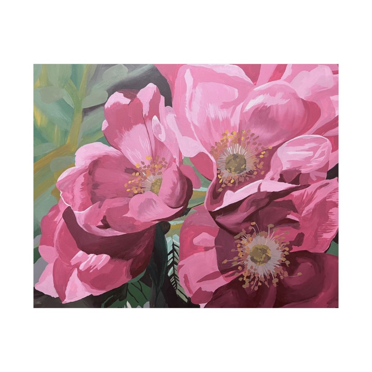 Maine Rugosa Rose Painting Matte Horizontal Poster | Pink Close-Up Floral Print