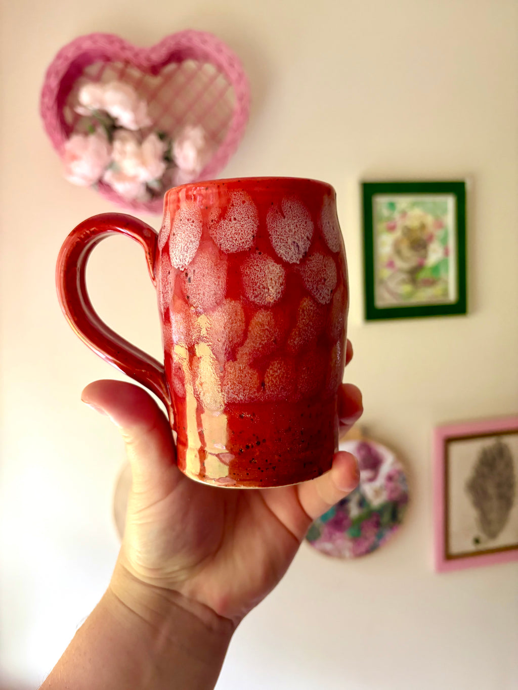Red Dot Drippy Glaze Handmade Ceramic Mug