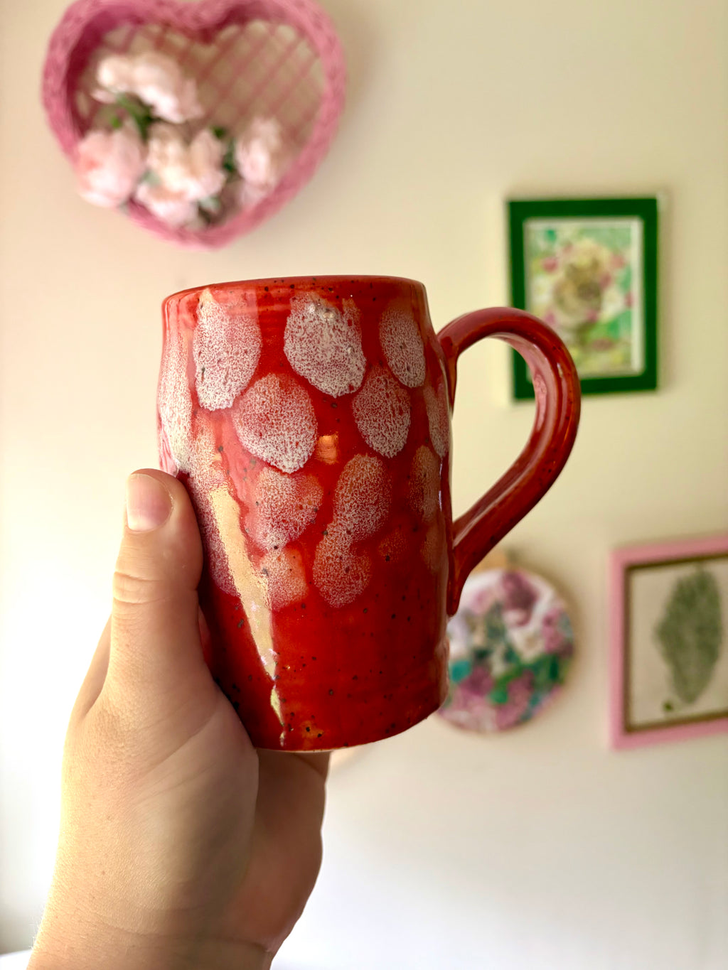 Red Dot Drippy Glaze Handmade Ceramic Mug