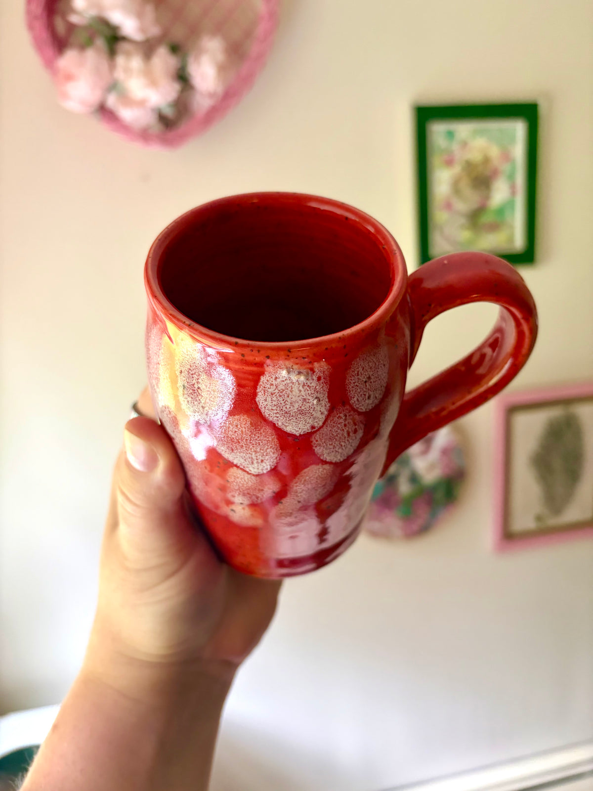 Red Dot Drippy Glaze Handmade Ceramic Mug