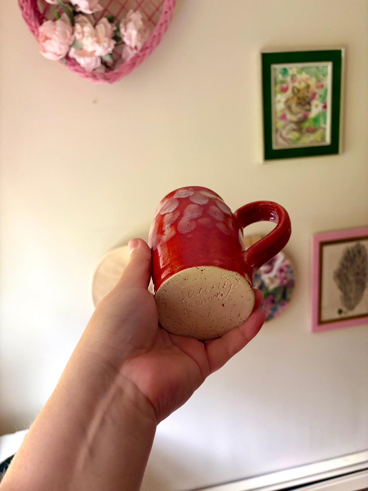 Red Dot Drippy Glaze Handmade Ceramic Mug
