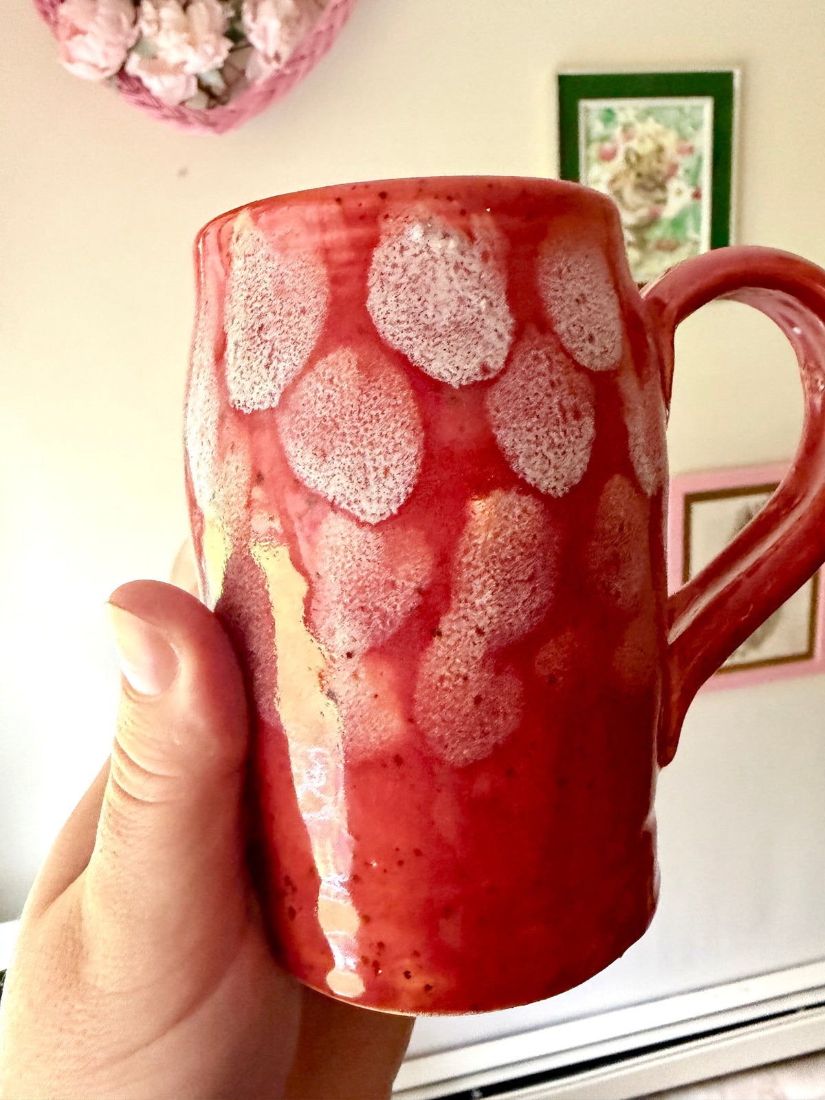 Red Dot Drippy Glaze Handmade Ceramic Mug