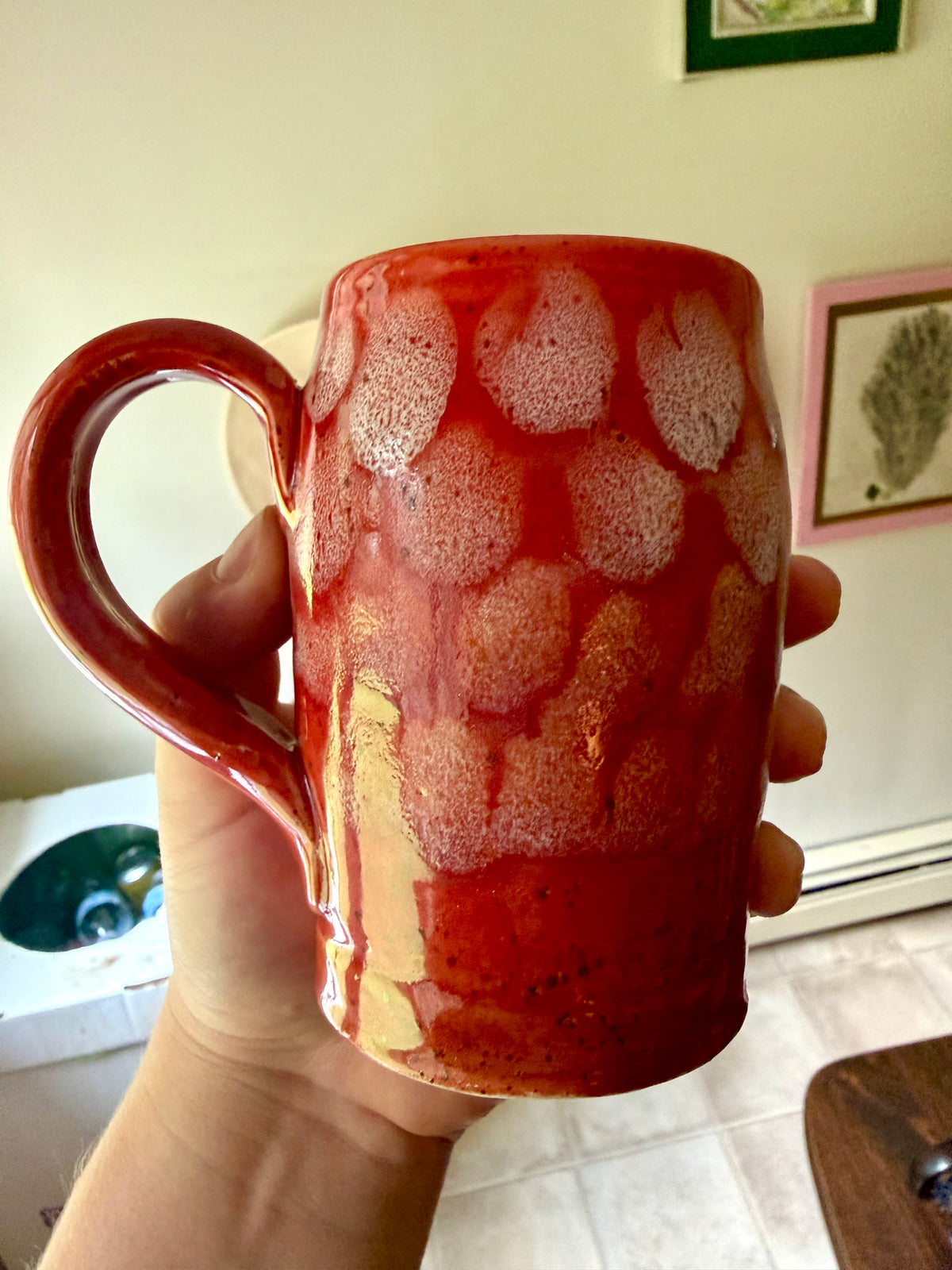 Red Dot Drippy Glaze Handmade Ceramic Mug