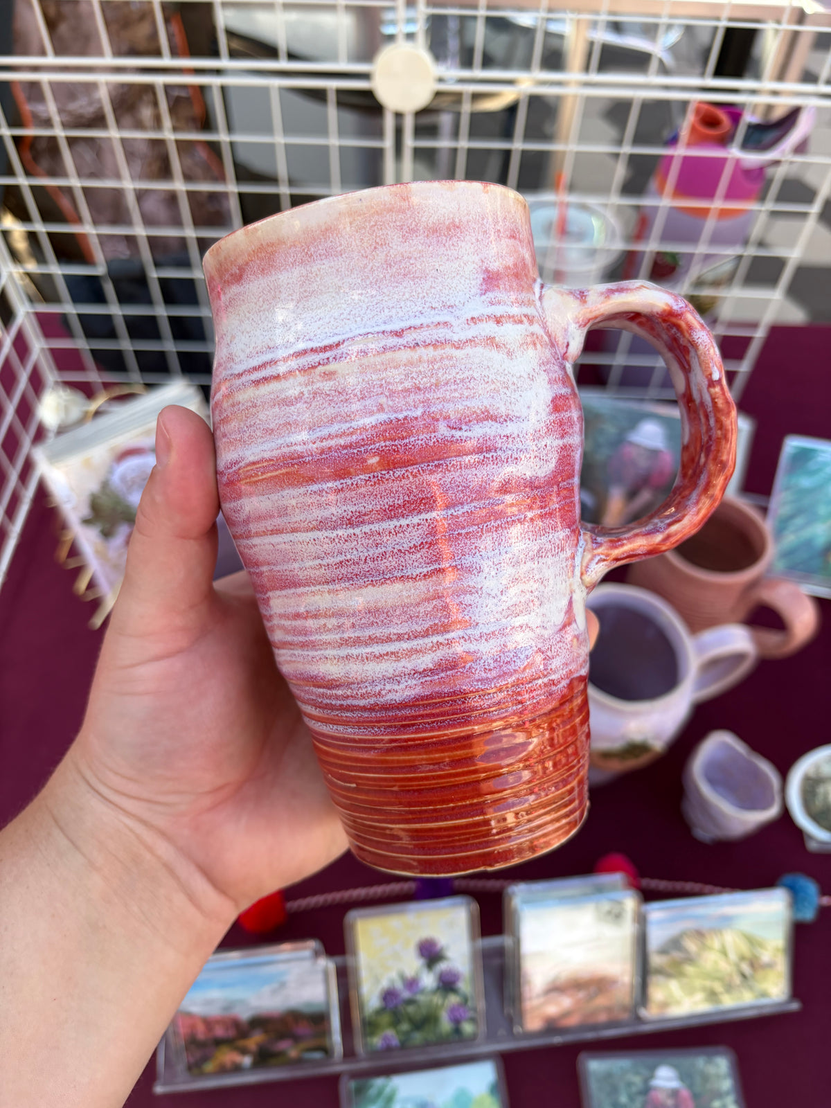 Drippy Glaze Pink and Red Ceramic Mug