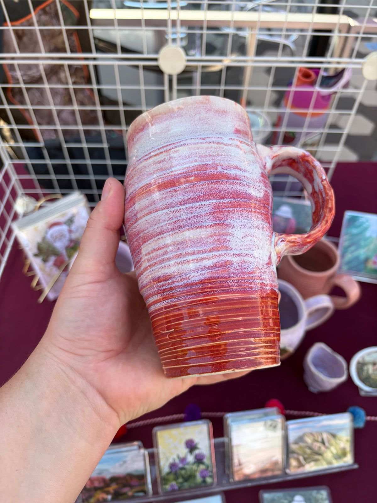 Drippy Glaze Pink and Red Ceramic Mug