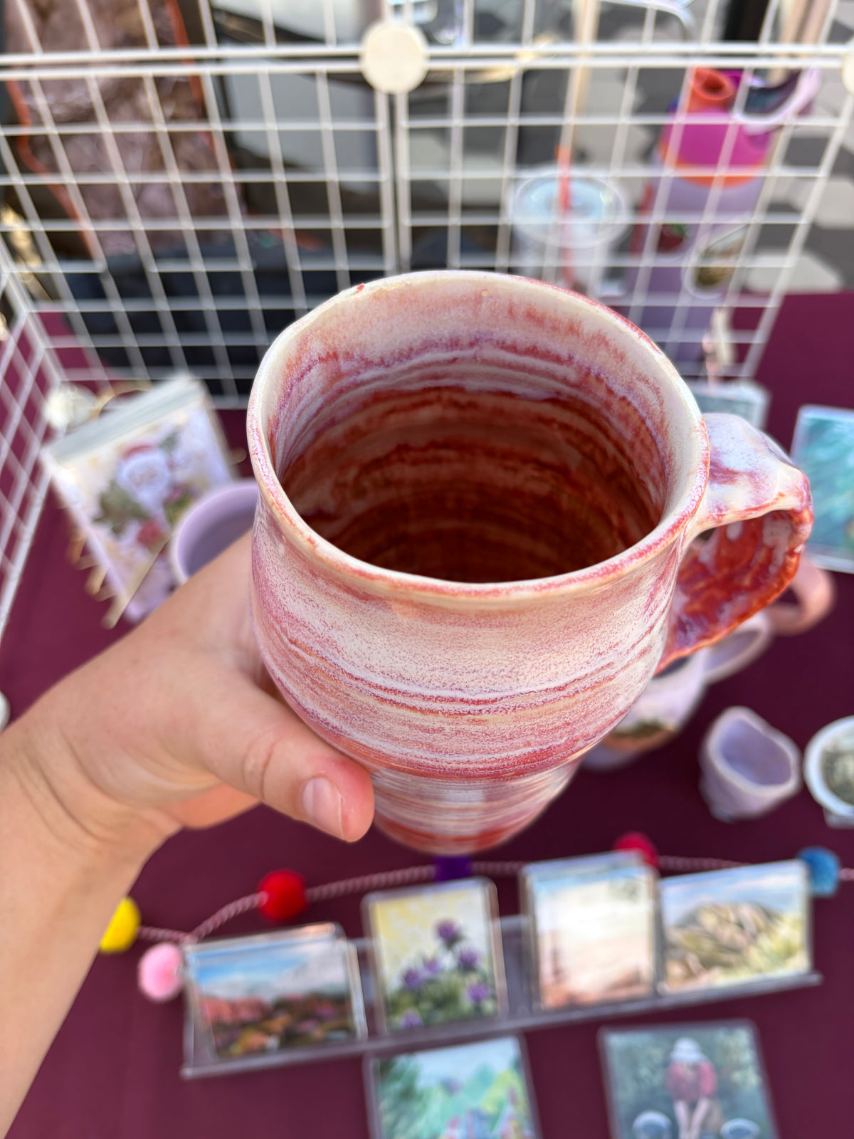 Drippy Glaze Pink and Red Ceramic Mug