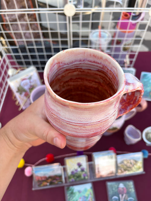 Drippy Glaze Pink and Red Ceramic Mug