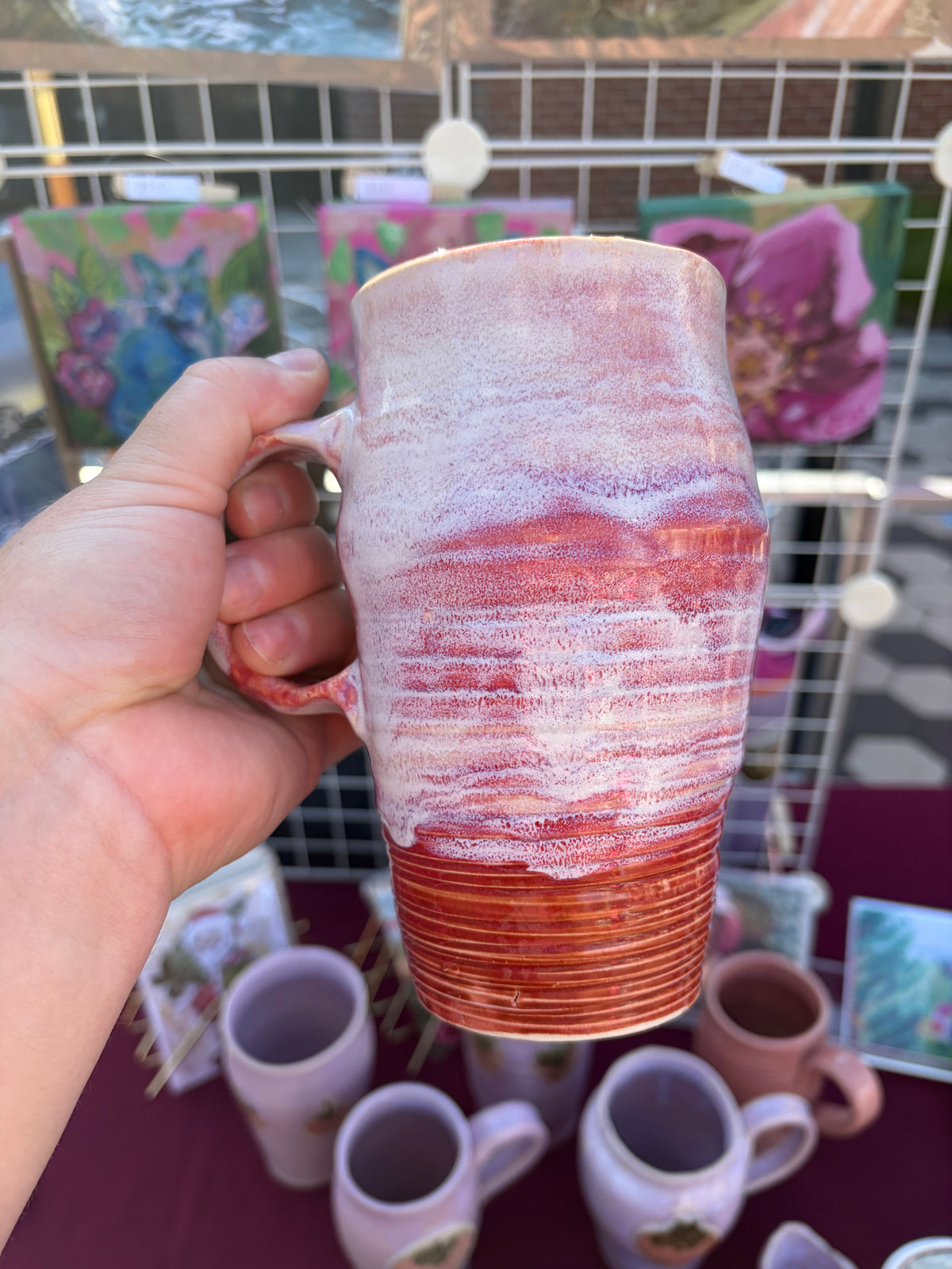 Drippy Glaze Pink and Red Ceramic Mug
