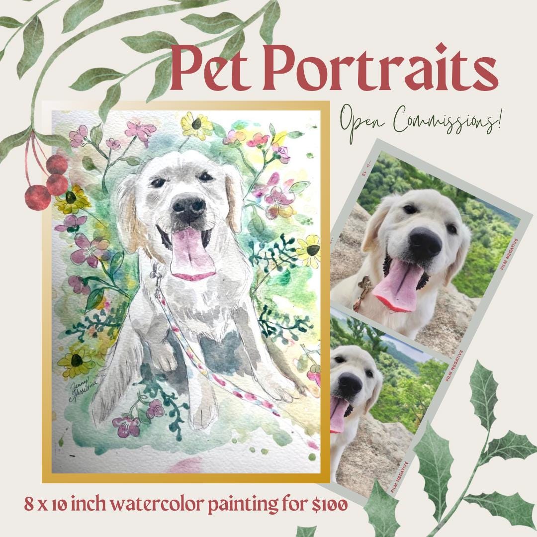 Custom Watercolor Pet Portrait: Hand-Painted 8x10 Pet Memorial Art